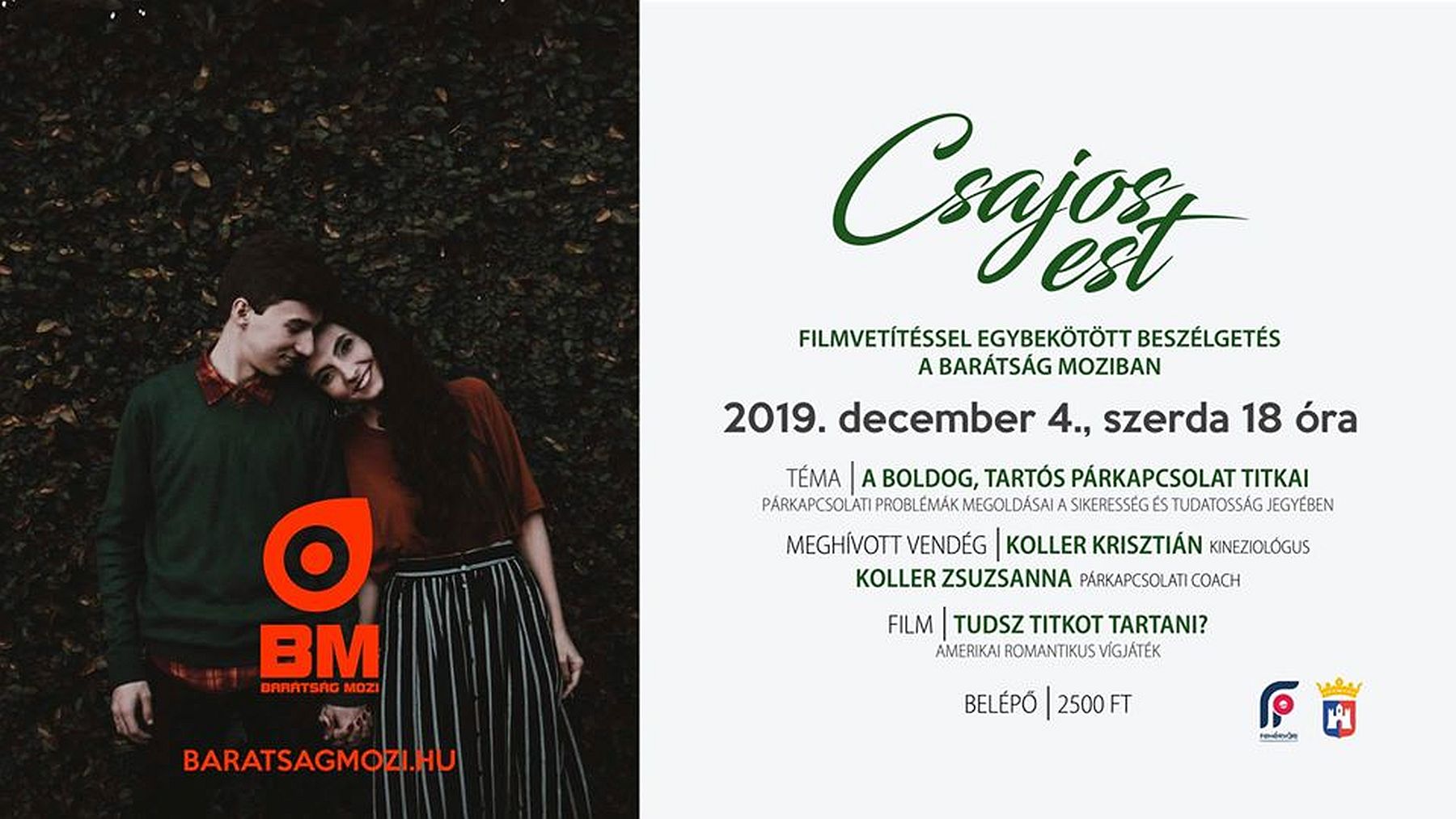 A tartós párkapcsolat titkairól lesz szó a decemberi Csajos esten